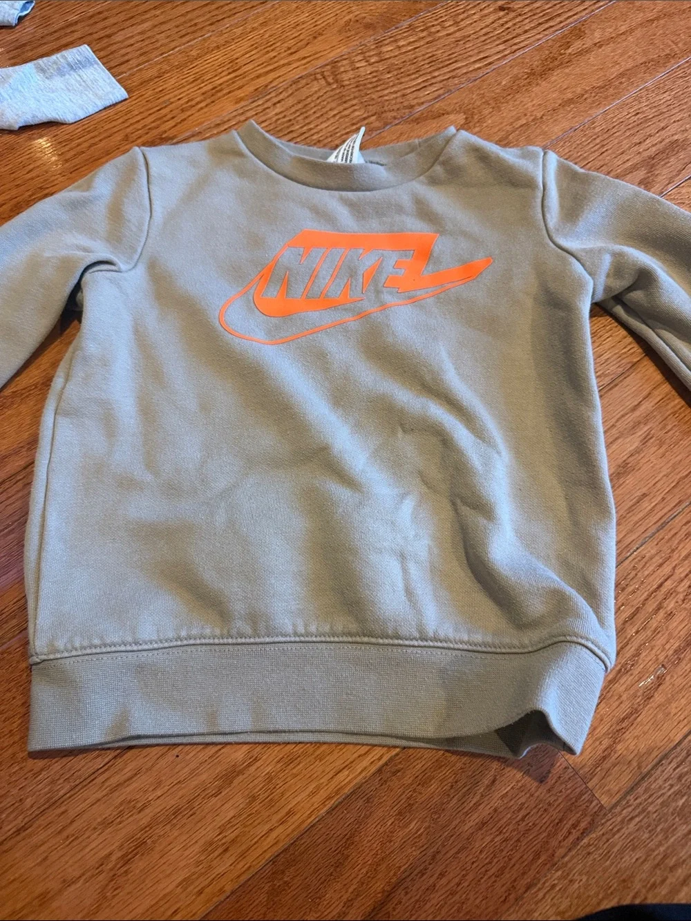 Nike Boys' Olive Green Sweatshirt with Orange Logo size 4T